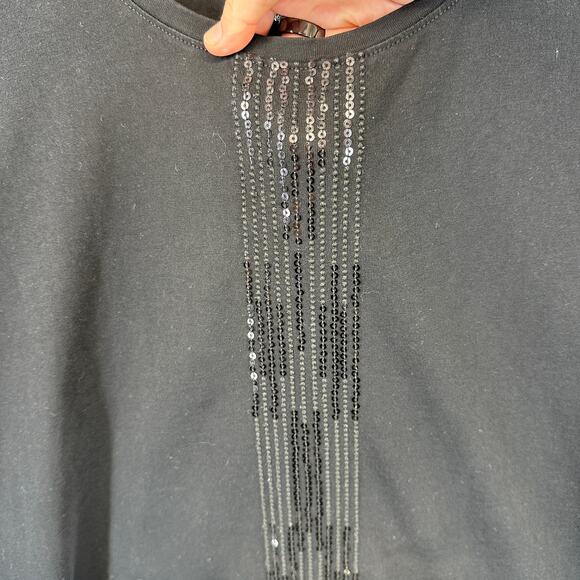 Liz & Me Top Womens Size 2X Black 100% Cotton Short Sleeve Sequins Pullover - Picture 3 of 10